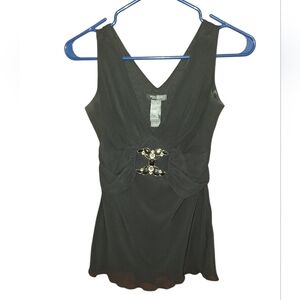 Bisou Bisou Y2K Black Draped Sleeveless Embellished Whimsigoth Top Ladies 4